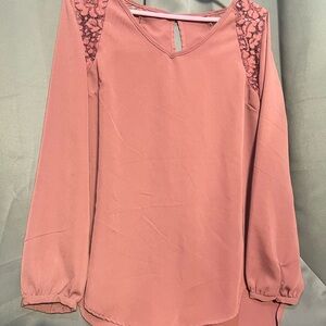 Elegant Pink Lace Accent Women's Top
